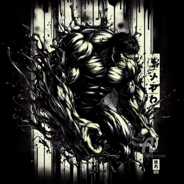 Arts numériques intitulée "Le grand Hulk à Tok…" par Tsuiho, Œuvre d'art originale, Image générée par l'IA