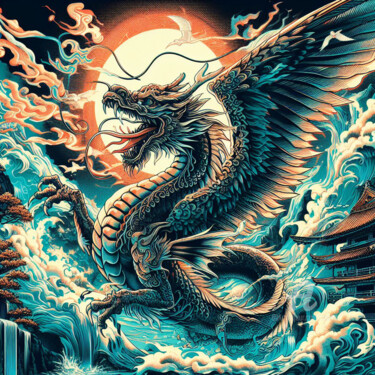 Digitale Kunst mit dem Titel "Le grand dragon des…" von Tsuiho, Original-Kunstwerk, KI-generiertes Bild