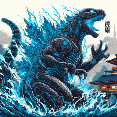 Digital Arts titled "Godzilla ,le roi de…" by Tsuiho, Original Artwork, AI generated image