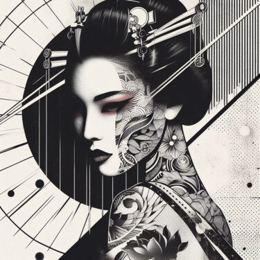 Digitale Kunst mit dem Titel "La beauté des geish…" von Tsuiho, Original-Kunstwerk, KI-generiertes Bild