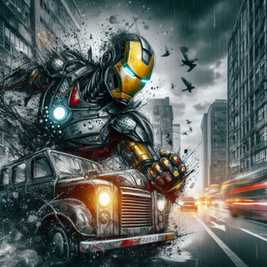 Digital Arts titled "Bolide et iron man" by Tsuiho, Original Artwork, AI generated image