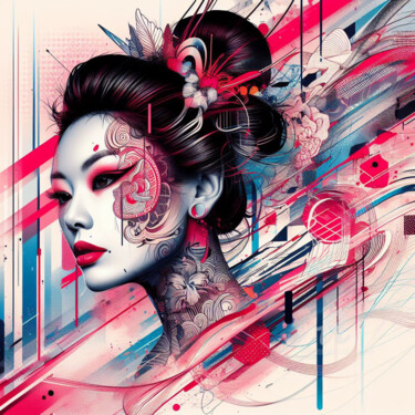 Arts numériques intitulée "Une geisha aquarelle" par Tsuiho, Œuvre d'art originale, Image générée par l'IA