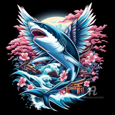 Digital Arts titled "Le requin au ailes…" by Tsuiho, Original Artwork, AI generated image