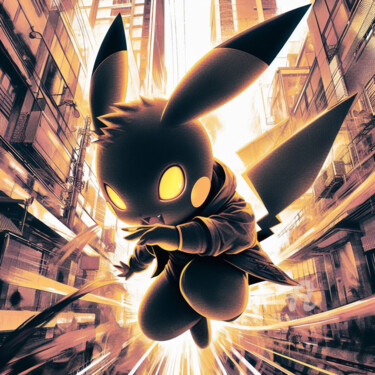 Arts numériques intitulée "Dark Pikachu" par Tsuiho, Œuvre d'art originale, Image générée par l'IA