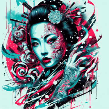 Arte digitale intitolato "Geisha des eaux som…" da Tsuiho, Opera d'arte originale, Immagine generata dall'IA