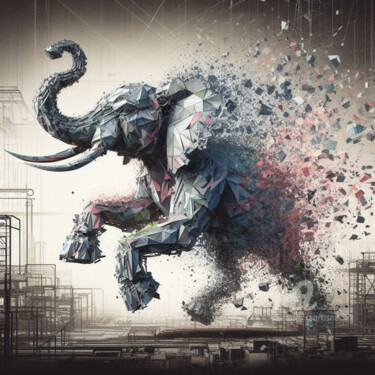 Digitale Kunst mit dem Titel "Eléphant de guerre" von Tsuiho, Original-Kunstwerk, KI-generiertes Bild