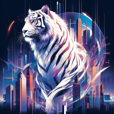 Arts numériques intitulée "La nuit tigre lunai…" par Tsuiho, Œuvre d'art originale, Image générée par l'IA