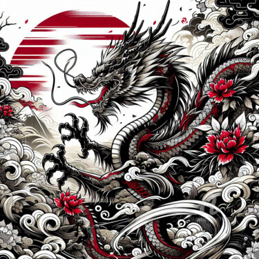 Digitale Kunst mit dem Titel "Dragon des fleurs c…" von Tsuiho, Original-Kunstwerk, KI-generiertes Bild