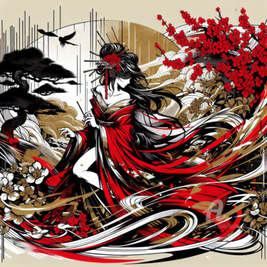 Digital Arts titled "Femme, rouge passio…" by Tsuiho, Original Artwork, AI generated image