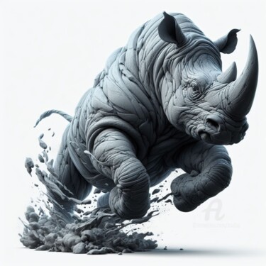 Arts numériques intitulée "La charge du rhino" par Tsuiho, Œuvre d'art originale, Image générée par l'IA