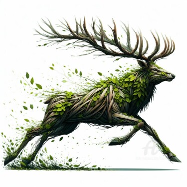Digitale Kunst getiteld "Le cerf des forêts…" door Tsuiho, Origineel Kunstwerk, AI gegenereerde afbeelding