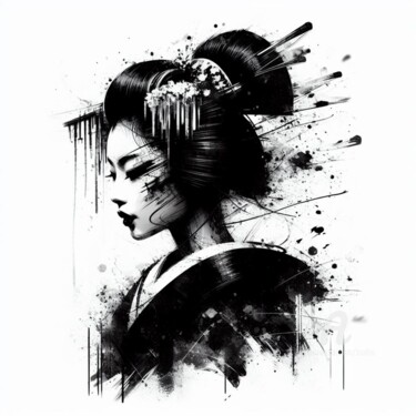 Digitale Kunst mit dem Titel "Geisha d'encre noir" von Tsuiho, Original-Kunstwerk, KI-generiertes Bild