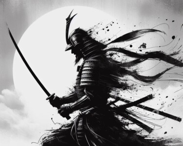 Digitale Kunst getiteld "L'aube des samouraïs" door Tsuiho, Origineel Kunstwerk, AI gegenereerde afbeelding