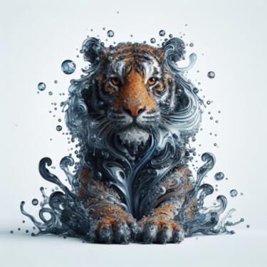 Arts numériques intitulée "Tigre de bulles" par Tsuiho, Œuvre d'art originale, Image générée par l'IA