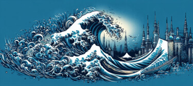 Arts numériques intitulée "La grande vague" par Tsuiho, Œuvre d'art originale, Image générée par l'IA