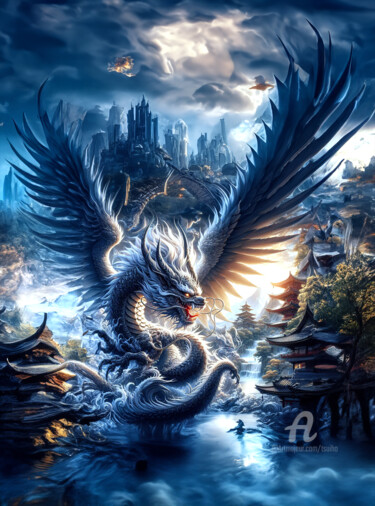 Цифровое искусство под названием "Le grand roi dragon" - Tsuiho, Подлинное произведение искусства, Изображение, сгенерирован…