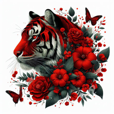 Arts numériques intitulée "Le tigre des fleurs…" par Tsuiho, Œuvre d'art originale, Image générée par l'IA