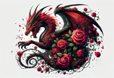 Artes digitais intitulada "Dragon rouge et pri…" por Tsuiho, Obras de arte originais, Imagem gerada por IA