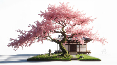 Digitale Kunst mit dem Titel "Le cerisier du jard…" von Tsuiho, Original-Kunstwerk, KI-generiertes Bild
