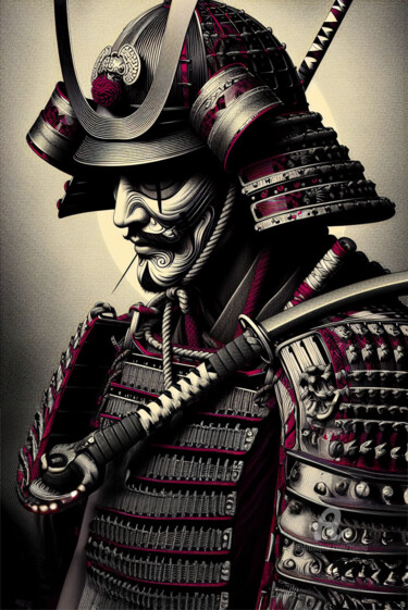 Digitale Kunst getiteld "Rétro samouraï" door Tsuiho, Origineel Kunstwerk, AI gegenereerde afbeelding