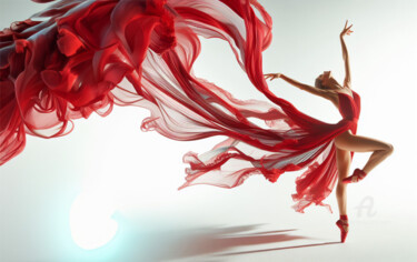 Digitale Kunst mit dem Titel "La danseuse écarlate" von Tsuiho, Original-Kunstwerk, KI-generiertes Bild