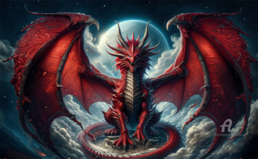 Artes digitais intitulada "Le grand dragon rou…" por Tsuiho, Obras de arte originais, Imagem gerada por IA