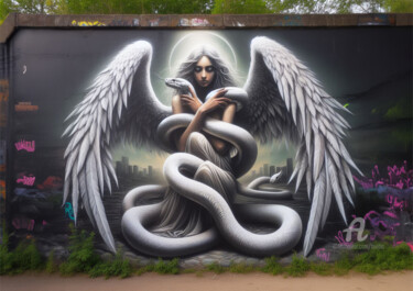 Arts numériques intitulée "L'ange et le serpen…" par Tsuiho, Œuvre d'art originale, Image générée par l'IA