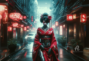 Arte digitale intitolato "La geisha en kimono…" da Tsuiho, Opera d'arte originale, Immagine generata dall'IA