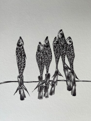 Painting titled "Fish drawing" by Tsveta Georgieva, Original Artwork, Marker