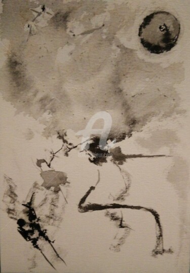 Painting titled "All go to the Moon" by Tsz Shan Hui, Original Artwork, Ink
