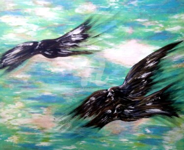 Malerei mit dem Titel "LIKE BIRDS AND CLOU…" von Tsz Shan Hui, Original-Kunstwerk, Acryl
