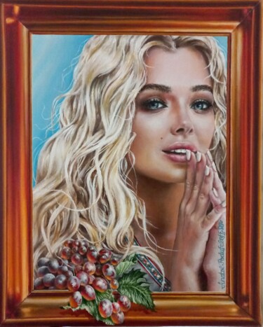 Картина под названием "девушка с виноградом" - Anatol Podufaloff, Подлинное произведение искусства, Акрил