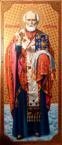 Painting titled "икона Николая Чудот…" by Anatol Podufaloff, Original Artwork, Tempera