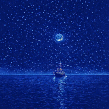 Цифровое искусство под названием "Blue Lake Moon" - Tucari P, Подлинное произведение искусства, Цифровая живопись