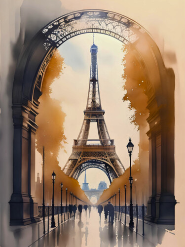 Arte digital titulada "Paris In the Evening" por Tucari P, Obra de arte original, Pintura Digital