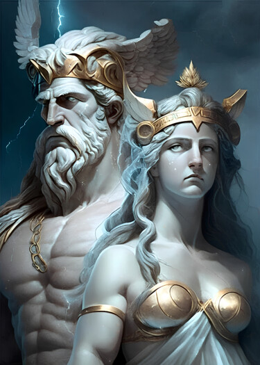 Digital Arts titled "Zeus And Athena" by Tucari P, Original Artwork, Digital Painting