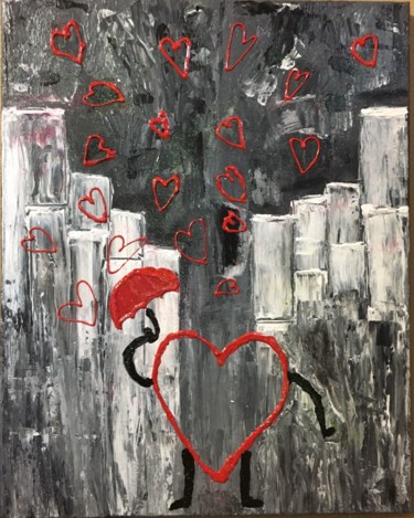 Painting titled "Lluvia de Corazones" by Tucks, Original Artwork, Acrylic