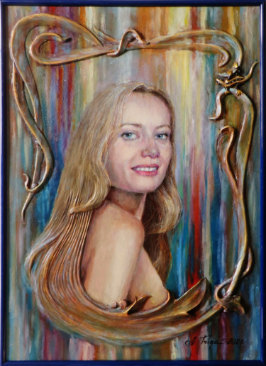 Painting titled "Beautiful stranger" by Aleksandrs Tugajs, Original Artwork, Oil Mounted on Cardboard