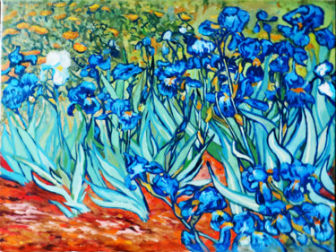 Картина под названием "Irises, Van Gogh, c…" - Aleksandrs Tugajs, Подлинное произведение искусства, Масло