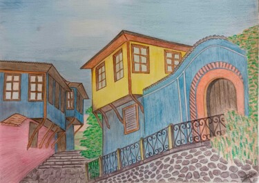 Tekening getiteld "Tarih Kokan Evler" door Tuğba Özbalak Kara, Origineel Kunstwerk, Potlood