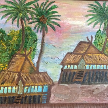 Painting titled "пальмы" by Oksana Tukhtarkina, Original Artwork, Oil