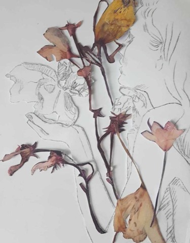 Collagen mit dem Titel "Blumenduft" von Irina Tukkaeva, Original-Kunstwerk, Bleistift