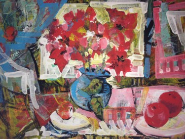 Malerei mit dem Titel "Stillleben in rot" von Irina Tukkaeva, Original-Kunstwerk, Acryl