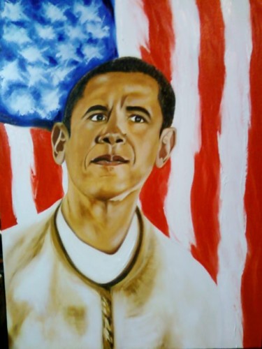 Pintura intitulada "Obama o futuro" por Júlio Cesar Túlio Túlio, Obras de arte originais, Tinta