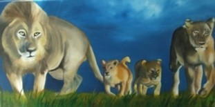 Peinture intitulée "famille de lions" par Tulipe83, Œuvre d'art originale, Huile