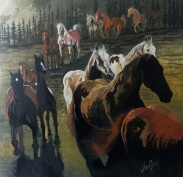 Pittura intitolato "Atlar" da Tuncay Cicek, Opera d'arte originale, Acrilico
