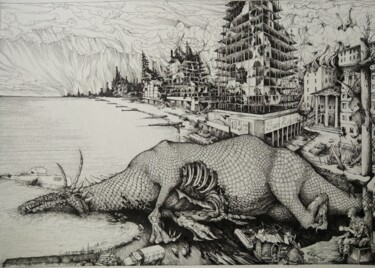 Смерть Левиафана Drawing titled "Смерть Левиафана" by Кирилл Часовских, Original Art, Ink