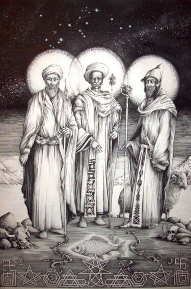 Σχέδιο με τίτλο "Three Kings" από Кирилл Часовских, Αυθεντικά έργα τέχνης, Μελάνι