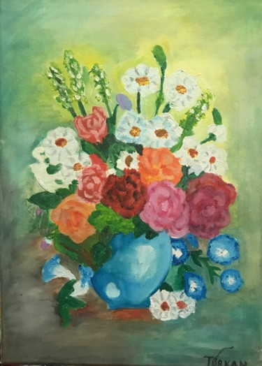 Peinture intitulée "Vase Bleu" par Türkan Öcal, Œuvre d'art originale, Huile