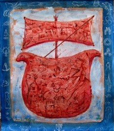Peinture intitulée ""La Barque"" par Galerie Jean-Luc Turlure, Œuvre d'art originale, Huile